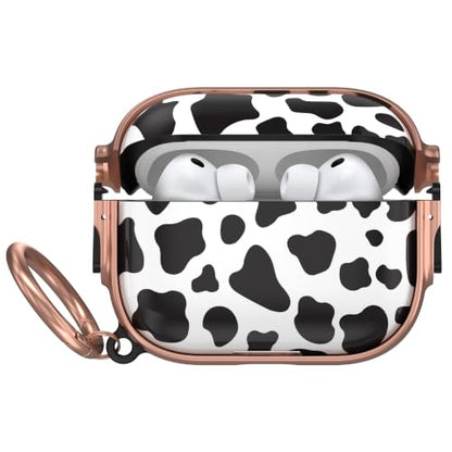 for AirPods Pro 3rd Case with Safety Lock,Magsafe Compatible,Cow Print | Double Secure Lock,Drop Protection,Two-Piece Design,with Gold Keychain, Anti Lost, Dustproof, Cute AirPods Pro 3 Case - color: Cow + Gold, size: Airpods Pro 3 Case