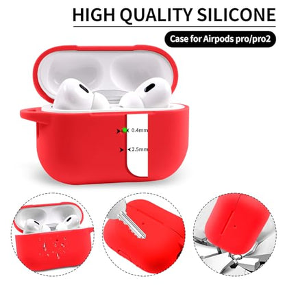 for AirPods Pro/Pro 2 Case Cover with Kit, Soft Silicone Protective Case with Keychain, Red - color: Red