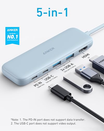Anker USB C Hub, 5-in-1 USBC to HDMI Splitter with 4K Display - color: Blue
