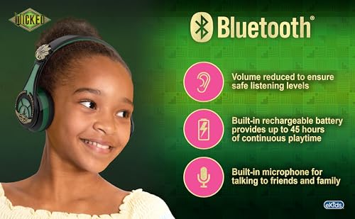 Wicked Elphaba Bluetooth Headphones for Kids, Wireless Headphones for School, Home, or Travel (Wicked Elphaba) - color: Wicked Elphaba
