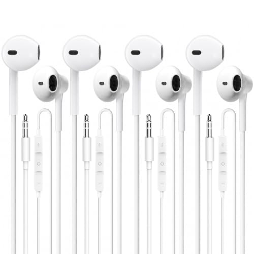 Wired Earbuds 4 Pack, Earbuds HiFi Stereo Wired Earphones Headphones with Microphone Volume Control Compatible with iPad, Laptop, MP3, Android Smartphones, Fits All 3.5mm Jack Device - color: Off-white