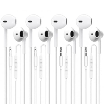 Wired Earbuds 4 Pack, Earbuds HiFi Stereo Wired Earphones Headphones with Microphone Volume Control Compatible with iPad, Laptop, MP3, Android Smartphones, Fits All 3.5mm Jack Device - color: Off-white