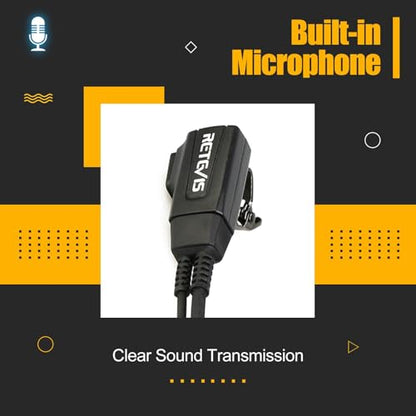 Retevis RB48 Walkie Talkie Eerpiece with Mic, 1 Pin 2.5mm, Acoustic Tube | Compatible with RB48 Plus/RB48A/RB48 Pro/RT49 Two Way Radio, Manufacturing Construction Radio Earpiece(2 Pack)