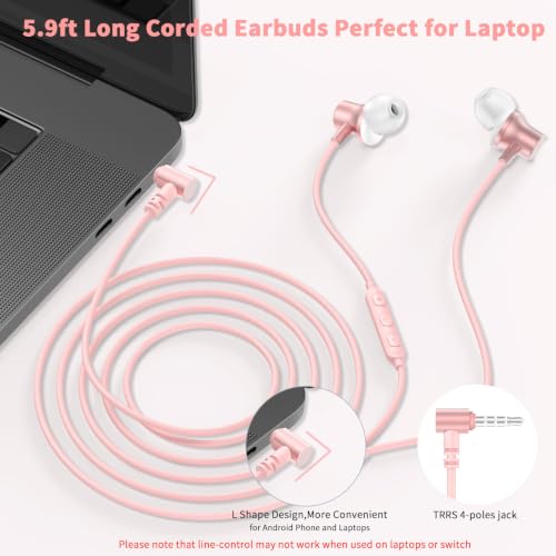 3.5mm Wired Headphones for Laptop School Kids Earbuds with Case Mic - color: Pink