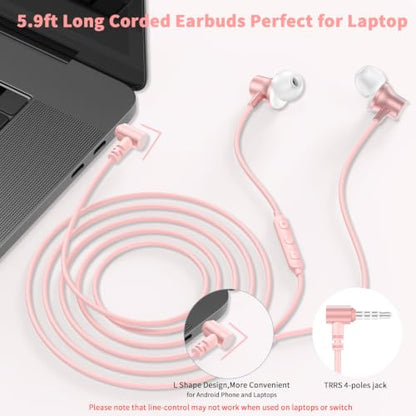 3.5mm Wired Headphones for Laptop School Kids Earbuds with Case Mic - color: Pink