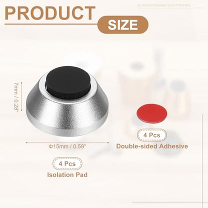 MECCANIXITY 4Pcs Speaker Isolation Pad Feet, 15x7mm Shockproof Aluminum Alloy Vibration Isolation Speaker Shock Base Pad Cone Base with Double-Sided Adhesive for Audio Equipment, Silver - color: Silver, size: 15x7mm