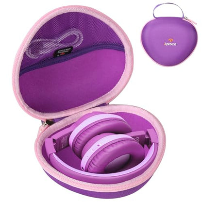Aproca Case Compatible with iClever BTH12 HS19 BTH26 / AILIHEN I35 Kids Bluetooth Headphones, Storage Hard Bag -Purple with Pink (Case Only) - color: Purple with Pink