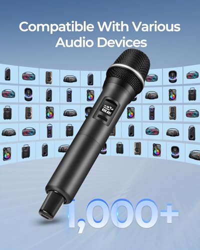 Wireless Microphones, Dual Handheld Dynamic Mic with Ultra-Stable Rechargeable Receiver | 200ft Freedom |Zero Dropouts | 40H Duration |Plug and Play| Karaoke Microphone for Singing, Meeting - color: Black