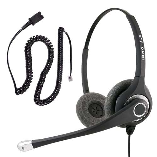 INNOTALK - Cisco Phone Headset, Binaural Wired Headset with Microphone + Quick Disconnect RJ9 Adapter, Wired Headphones, Headset Works for Most Cisco Phones, Cost Effective Corded Headset - size: Superb-Binaural