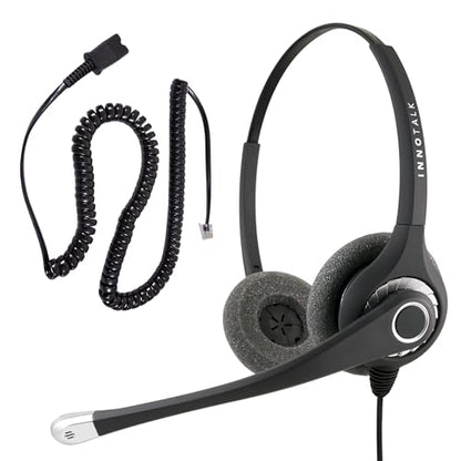 INNOTALK - Cisco Phone Headset, Binaural Wired Headset with Microphone + Quick Disconnect RJ9 Adapter, Wired Headphones, Headset Works for Most Cisco Phones, Cost Effective Corded Headset - size: Superb-Binaural