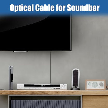 Optical Audio Cable 10 Feet, 10ft / 3meter Optical Cable for Soundbar Ultra Thin Cord Fiber Optic Cord Compatible with Sound Bar TV Home Theater