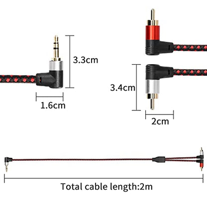 90 Degree Right Angle 3.5mm to 2 RCA Cable 6FT | 2RCA Male to 3.5mm TRS Male Stereo Y Splitter Adapter for Smartphone, Speaker, MP3, Tablet & More - color: (Black+red,2m)