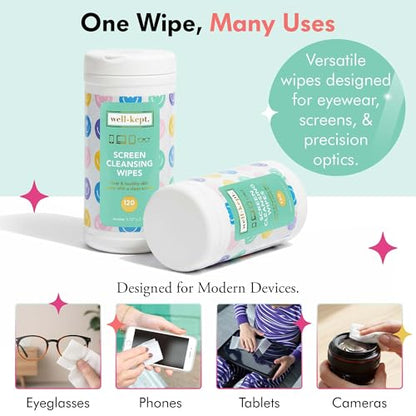 All Smile Tech & Lens Wipes canister for Glasses & Phones, 120 Count | Pre-moistened, lint-free wipes remove smudges without streaks or scratches. Safe for lenses, phones, tablets & screens - color: ALLSMILES
