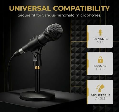 Universal Microphone Clip Holder, Comes with 5/8" Male to 3/8" Female Screw Adapter Suitable for Handheld Microphones, 2-Pack