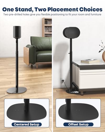 Speaker Stands for Sonos Era 100, 100 SL & Era 300 - Hidden Cable, 1 Pair | Sturdiness, Easy to Assemble, 29.1–39'' Height Adjustable, Two Base Mounting Options, Black, Max holds 11lbs(per one)