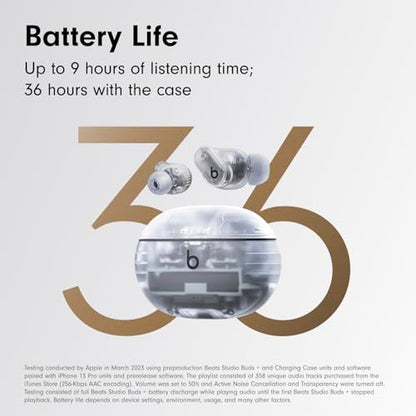 Beats Studio Buds + | True Wireless Noise Cancelling Earbuds, Enhanced Apple & Android Compatibility, Built-in Microphone, Sweat Resistant Bluetooth Headphones, Spatial Audio - Transparent - color: Transparent, style: Standalone