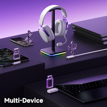 Akko Verge S9 Ultra Lightweight Wireless Gaming Headset, Quad Mode 2.4G, BT, Wired Connectivity Headset with Noise Cancelling Mic, Compatible with PS PC Phone, Design for Comfort White - color: Purple & White