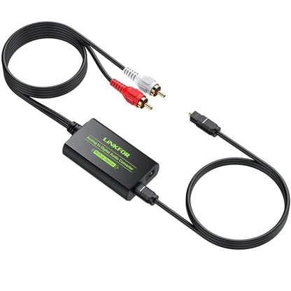 LiNKFOR Analog to Digital Audio Converter RCA to Digital Toslink SPDIF Optical Audio Converter with Optical Cable for Turntable CD DVD to Soundbar | RCA to Digital Toslink SPDIF Optical Audio Converter with Optical Cable for Turntable CD DVD to Soundbar -