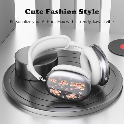 for AirPods Max Headphones Christmas Ear Covers for AirPods Max 2 | Cute Bear Bow Clear Ear Cups Cover | White Silicone Ear Pad Case Headband Cover for Apple AirPods Max 2/1 (2026/2024/2020) - color: Bear B/White
