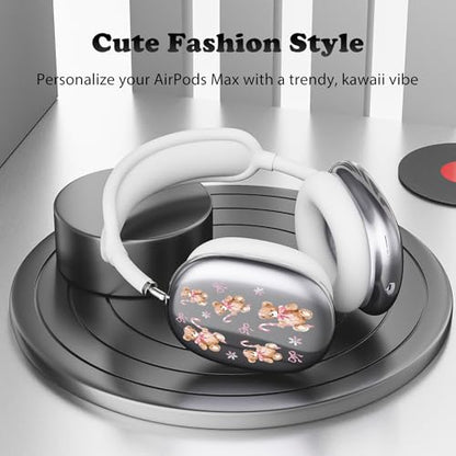 for AirPods Max Headphones Christmas Ear Covers for AirPods Max 2 | Cute Bear Bow Clear Ear Cups Cover | White Silicone Ear Pad Case Headband Cover for Apple AirPods Max 2/1 (2026/2024/2020) - color: Bear B/White