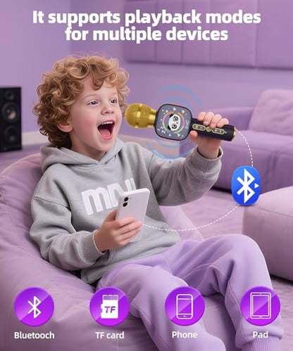 Kids Karaoke Microphone Mini, Bluetooth Voice Changer Toy Ages 3-12, purple | LED Party Lights, Rechargeable Portable, Long Playtime, Duets, BT 5.3, Christmas Birthday Gifts for Toddler Boys & Girls - color: purple - 1