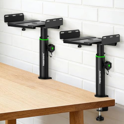 Vondynote Dual Side Clamp Desktop Studio Monitor Stands Against The Wall | Set of 2, 9"-14" Height Adjustable, Extendable Top Plate Mounted by Screws, Desktop Clamp