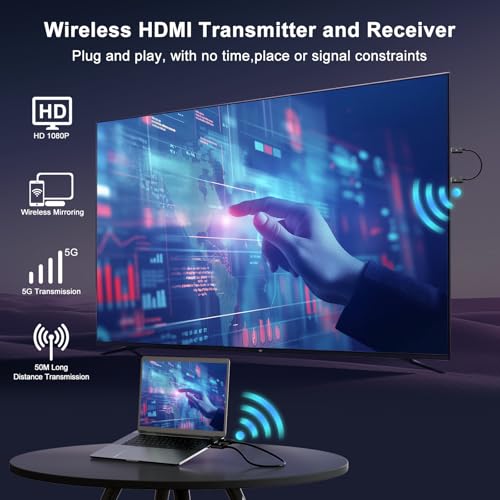 Wireless HDMI Transmitter and Receiver 4K Decode 1080P Output, HDMI Wireless Extender, Plug & Play, Support 2.4/5GHz for Streaming Video and Audio to Monitor from Laptop/Pc/Tv Box (Black) - color: Black