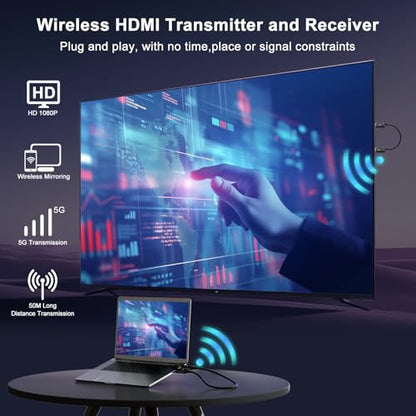 Wireless HDMI Transmitter and Receiver 4K Decode 1080P Output, HDMI Wireless Extender, Plug & Play, Support 2.4/5GHz for Streaming Video and Audio to Monitor from Laptop/Pc/Tv Box (Black) - color: Black