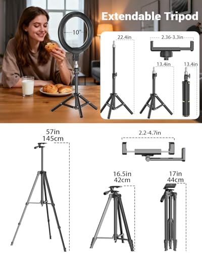 Vlogging Kit for iPhone/Android, 10'' Selfie Ring Light with 57'' Stand - size: 57" Tripod with 10" Ring Light