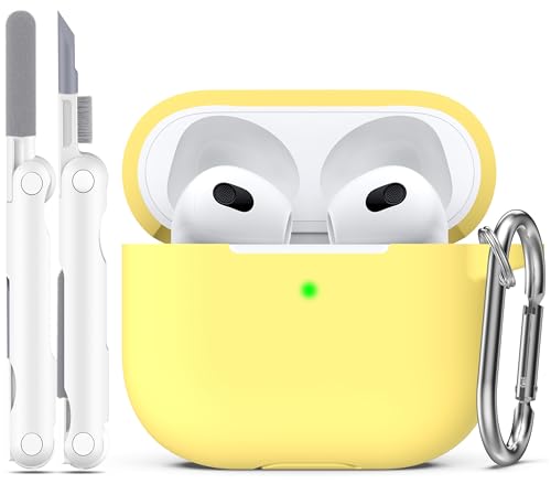 for AirPods 3 Case Silicone Cover, Yellow | Compatible with Apple AirPods 3rd Generation (2021) with Keychain & Cleaner Kit, Wireless Charging Compatible - color: I3-Yellow
