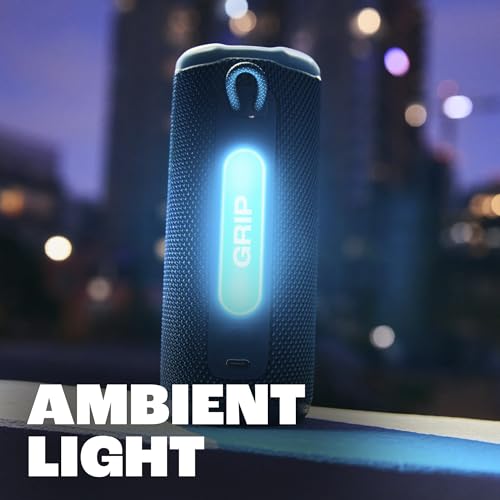 JBL Grip Portable Bluetooth Speaker, Waterproof, Ambient Light - Blue | Up to 14 Hr Playtime, AI Sound Boost, IP68 Waterproof And Dustproof, Drop-Proof, App Control, Ideal For Outdoor And Travel - color: Blue