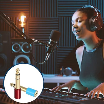 MECCANIXITY 4Pcs TRS 6.35mm Male to 3.5mm Female 1/4" Plug to 1/8" Blue/Red | Stereo Headphone Adapter, Jack, Audio Converter, Pure Copper, Gold Plated, for Guitars Speakers Computers - color: Blue/Red