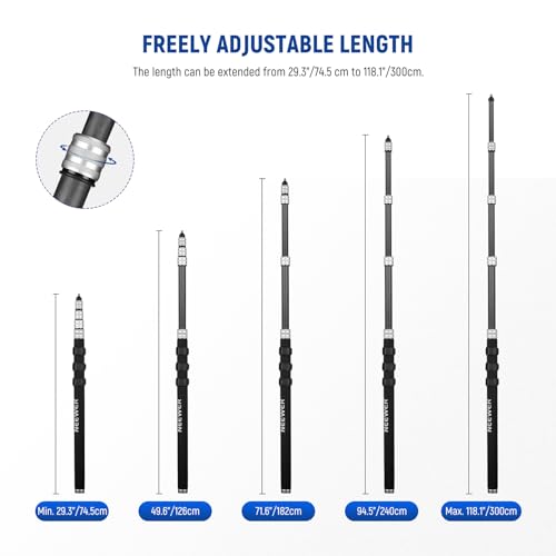 NEEWER Upgraded Microphone Boom Pole, 9.8ft/300cm Telescopic Carbon Fiber Mic Boom Arm with 5 Sections, 1/4” 3/8” 5/8” Screw Adapters, Cable Straps, Shoulder Strap & Storage Bag, MS-300C - style: MS-300C