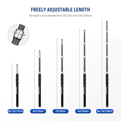 NEEWER Upgraded Microphone Boom Pole, 9.8ft/300cm Telescopic Carbon Fiber Mic Boom Arm with 5 Sections, 1/4” 3/8” 5/8” Screw Adapters, Cable Straps, Shoulder Strap & Storage Bag, MS-300C - style: MS-300C