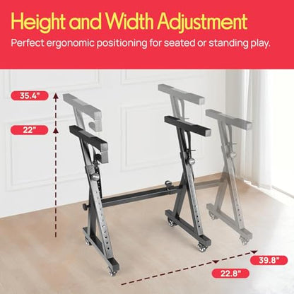 Pyle Universal Electronic Piano, Black Heavy-Duty Z Style Keyboard Stand with Locking Wheels, Adjustable Height and Width, Portable Organ Holder Rack, Collapsible Design (PKSTZ88) - style: 1 Tier w/Wheels