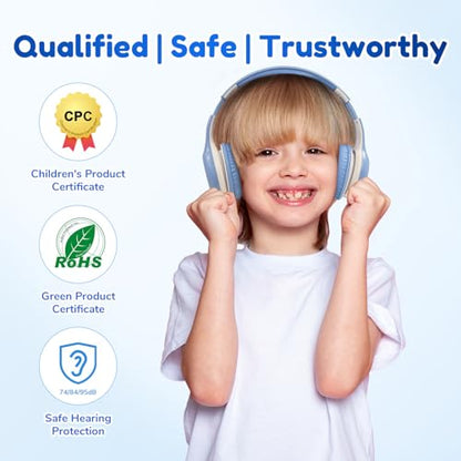 EarFun K2 Kids Bluetooth Headphones for School, Kids Headphones with Mic | Volume Limited, 40H Playtime, Built-in Mic, Stereo Sound, Foldable Over-Ear Headphone for Kids/Toddler/Travel/Tablet Sky Blue - color: Sky Blue