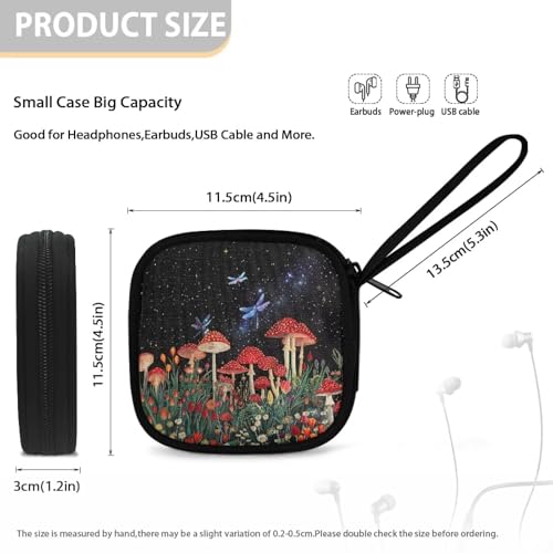 Earphone Case Earbuds Small Carrying Cases Mushroom Dragonfly Portable Headphone Organizer Storage Pouch Bag with Handle Make The Headphone Cable to Be Better Placed - color: Mushroom Dragonfly