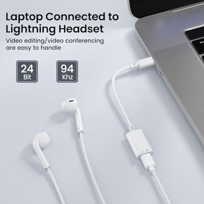 USB C to Lightning Headphone Audio Adapter, USB C Male to Lightning Female Earbuds Audio Adapter Compatible with iPhone 17/16/16e/15 Plus/Pro/Max, iPad Pro, iPad Air 6/5, MacBook (No Charge)[2 Pack] - color: 2Pcs-White