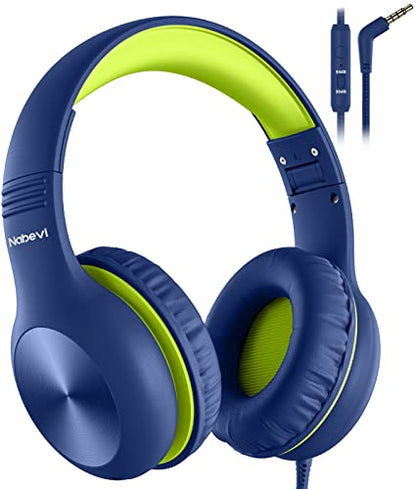 Nabevi Headphones for Kids for School, Kids Headphones with Microphone, Sharing Function, 85dB/94dB Safe Volume Limit, HD Sound, Over Ear Kid Headphone for School, On-line Study, Travel, DarkGreen - color: DarkGreen