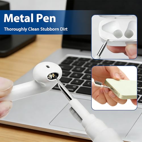 Multi-Function Cleaning Pen Kit for AirPods 1, 2, 3 & Pro, Earbud Cleaning Tool with Soft Brush & Flocking Sponge for Bluetooth Headphones Case -White