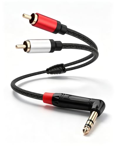CERRXIAN 1/4" to Dual RCA Audio Cable, 90 Degree 6.35 mm TRS Stereo Male to 2 RCA Male Y Splitter Cable for AV Receivers, Speakers, Home Audio Systems, Amplifiers - 1.64 Feet - color: 1.64 FT