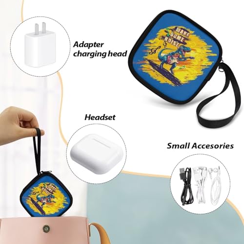 [1-Pack] Headphone Travel Carrying Case Pouch for Earbuds Headsets in-Ear Headphones Hearing Aids USB Cable and More with A Smooth Zipper Hand Belt(Dinosaur) - color: Dinosaur