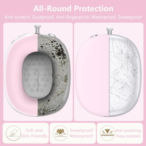 3-in-1 Silicone Case Cover for AirPods Max 2/AirPods Max Headphones, Apple AirPod Max Accessory Protective Cover, Headband/Ear Cups/Ear Pad Covers, Anti-Scratch and Sweatproof (All Pink) - color: All pink