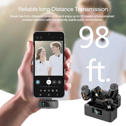 Ai Mini Mic Wireless Lavalier Microphone System (2TX+2RX+Case), Magnetic & Clip-On Microphone for iPhone, Android, Vlogging, Studio-Quality Sound, 48H Battery, Ai Noise Cancelling (Black) - color: Black