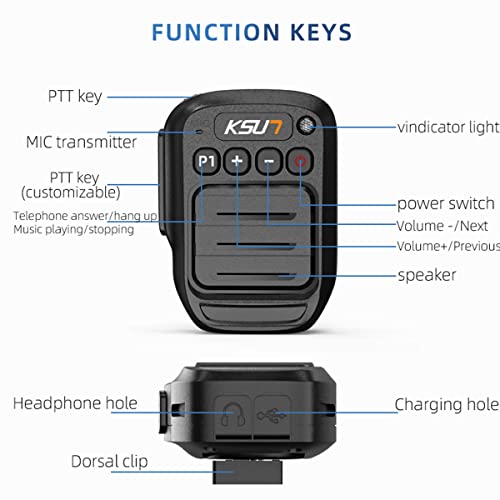 KSUN Walkie Talkie PTT 1000mAh Battery Microphone Wireless Push-to-Talk Support Bluetooth for Real PTT Zello ZL10 ZL20 ZL18 ZL38 B60