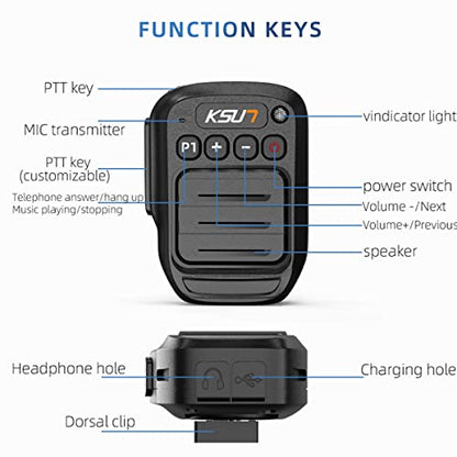 KSUN Walkie Talkie PTT 1000mAh Battery Microphone Wireless Push-to-Talk Support Bluetooth for Real PTT Zello ZL10 ZL20 ZL18 ZL38 B60