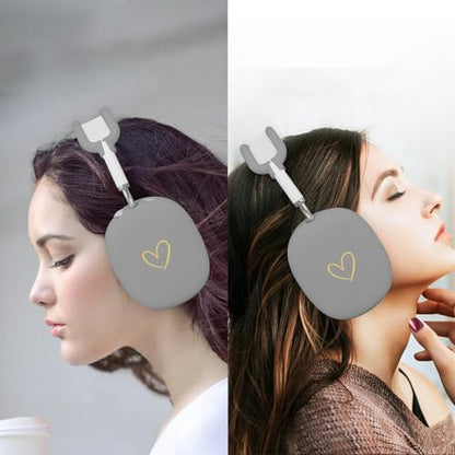 Case Cover for AirPods Max, Anti-Scratch Soft Silicone with Gold Heart Pattern Ear Cups Case Cover/Ear Pad Cover/Headband Cover for Apple AirPods Max Headphones (Gray) - color: Gray