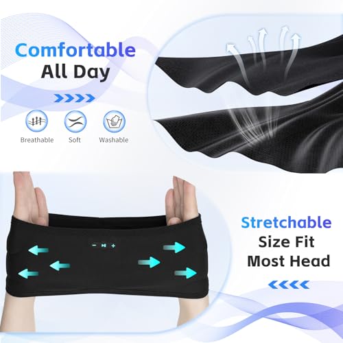 Sleep Headphones Bluetooth 6.0 Headband for Side Sleeper (Black) | 200mah cell for 20hr playback, 3mm ultra-thin speaker & mic, HD stereo, removable & washable, 2-in-1 sport & sleep headband - color: Black