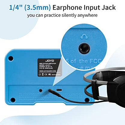 JOYO 5W Mini Guitar Amp Portable Electric Guitar Practice Amplifier with Bluetooth 5.0, Clean/Overdrive Channels, Rechargeable Battery, AUX & Headphone Out (JA-02 II Blue) - color: Blue