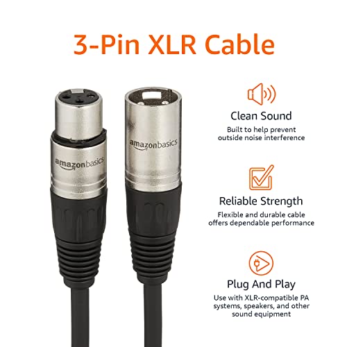 Amazon Basics XLR Male to Female Microphone Cable for Recording Studio, Speaker or PA System, All Copper Conductors, 3-Pin, Shielding, 6MM PVC Jacket, 25 Foot, Black (Pack of 2) - size: 25 Feet (Pack of 2), style: 1-Pack